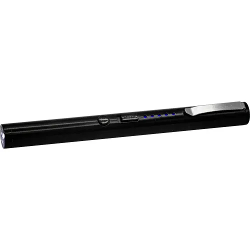 40,000,000 Volts Pen Stun Gun Flashlight with battery meter and pocket clip Black